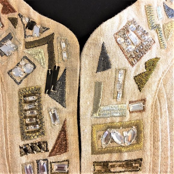 CHICO'S Tan Linen Jacket Top with Embellishments - Picture 6 of 12